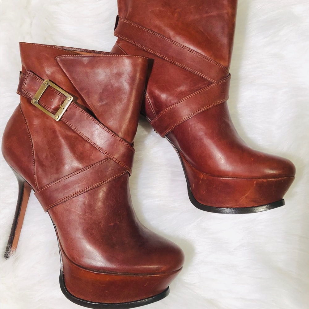 Rachel Zoe Brown Leather Platform Heels Size: 10